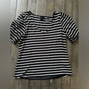 Black and White Striped V-Neck Tee Size Small